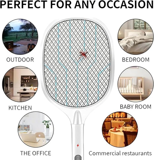 HOUMT 2 in 1 Dual Modes Electric Bug Zapper Racket, Fly Killer Mosquito Killer with Purple Light for Home Fly Swatter Fly Zapper for Bedroom Kitchen Office Mosquito Swatter for Backyard Patio Camping