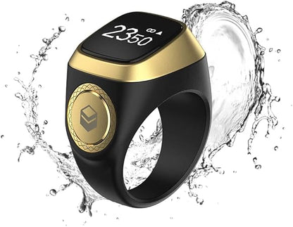 iQIBLA Smart Tasbih Zikr Ring- Muslim Prayer- Prayer timing reminder- OLED display- Tasbih Counter- Smart Ring- Wearable Technology- Waterproof Black 22mm- E0120BK- 20mm- USB