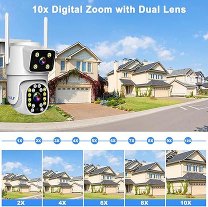 2NLF Dual Lens Outdoor Security Camera Wireless 5G/2.4G, 4MP Security Camera Outdoor with 360° Vision, Color Night Vision, Motion Detection, 2-Way Audio, SD/Cloud Storage, IP66 Waterproof