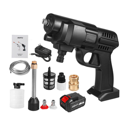 48VF Cordless Pressure Washer Kit - Portable Battery Powered Car Washer with 2 Batteries, Foam Cannon & 6m Hose - High Pressure Cleaning Gun for Car, Home, Patio & Garden