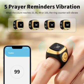 iQIBLA Smart Tasbih Zikr Ring- Muslim Prayer- Prayer timing reminder- OLED display- Tasbih Counter- Smart Ring- Wearable Technology- Waterproof Black 22mm- E0120BK- 20mm- USB