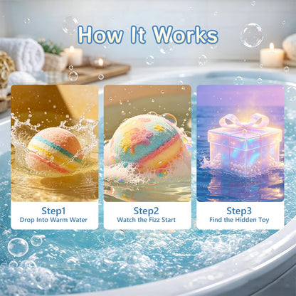 Kids Surprise Bath Bombs with Hidden Toys | Ocean Series Rainbow Fizzing Bath Balls (12-Pack)