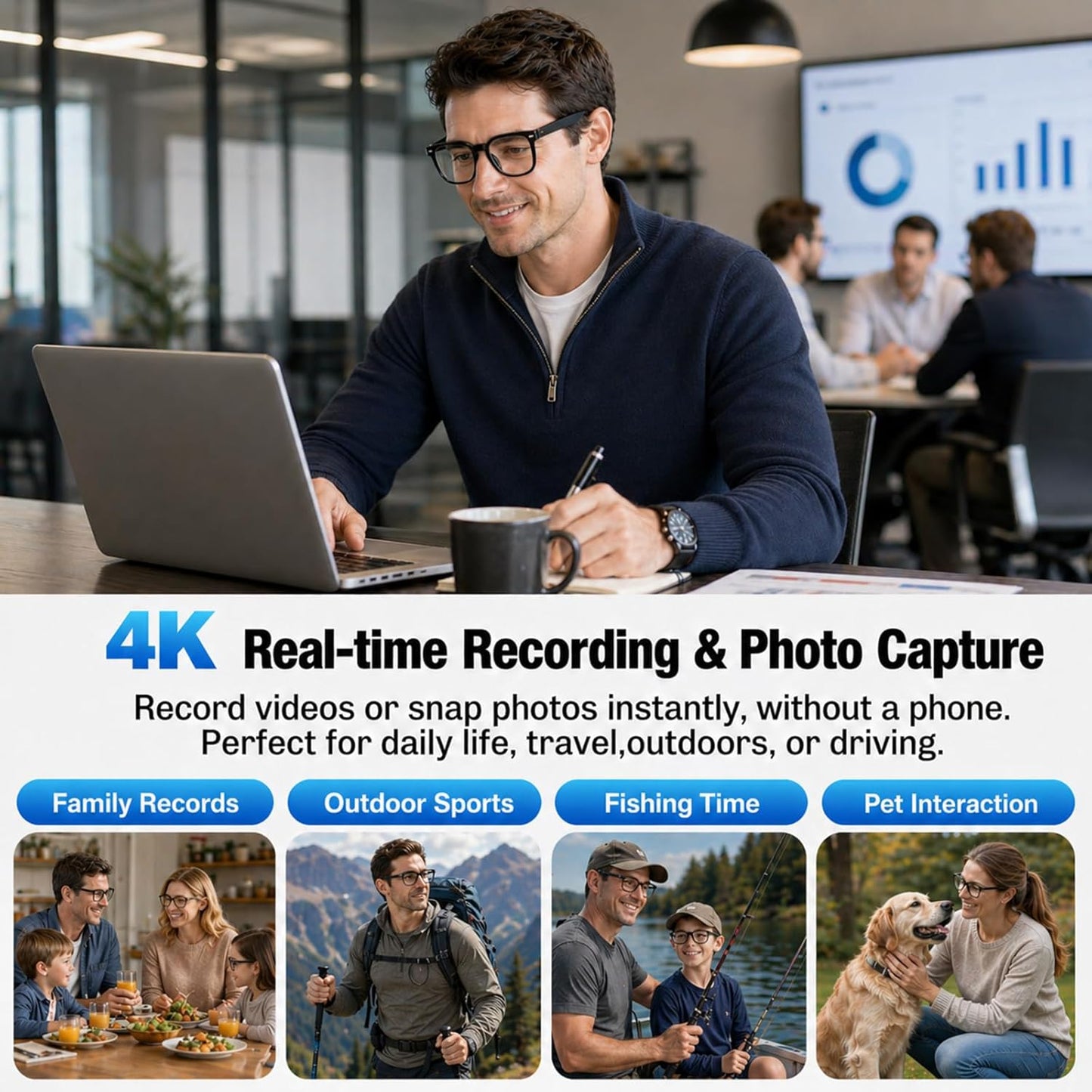 AI Smart Glasses with 4K Camera & Bluetooth 5.3 – Hands-Free POV Recording & HiFi Audio