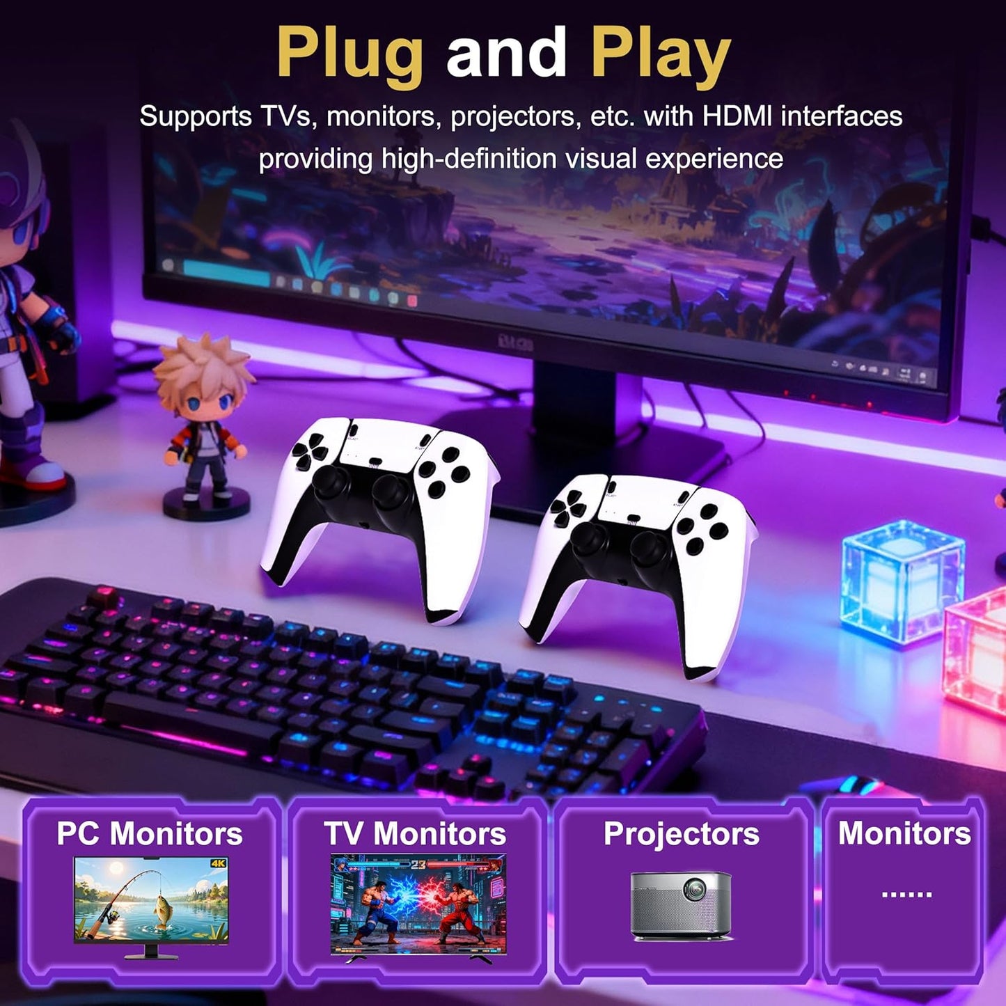 Newest Retro Game Stick – 20,000+ Classic Video Games, 64GB Plug & Play Console with 52 Emulators, Dual 2.4GHz Wireless Controllers, 4K HDMI Output for TV