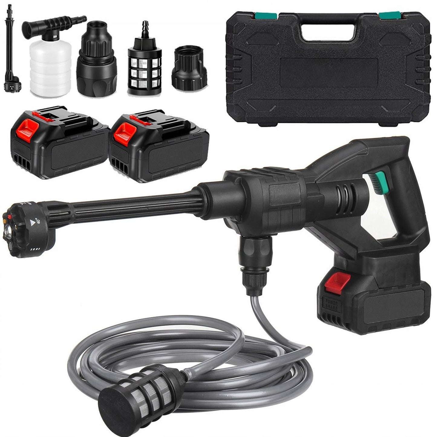 48VF Cordless Pressure Washer Kit - Portable Battery Powered Car Washer with 2 Batteries, Foam Cannon & 6m Hose - High Pressure Cleaning Gun for Car, Home, Patio & Garden