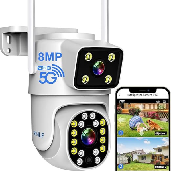 2NLF Dual Lens Outdoor Security Camera Wireless 5G/2.4G, 4MP Security Camera Outdoor with 360° Vision, Color Night Vision, Motion Detection, 2-Way Audio, SD/Cloud Storage, IP66 Waterproof