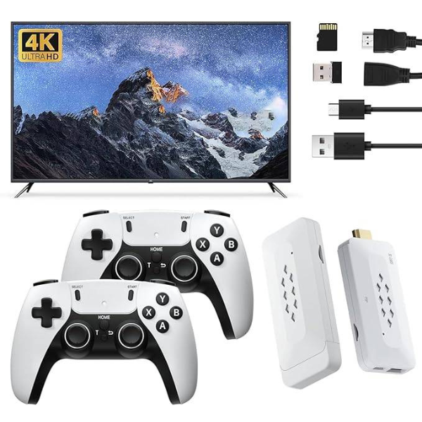 2024 Newest Retro Game Stick – 20,000+ Classic Video Games, 64GB Plug & Play Console with 52 Emulators, Dual 2.4GHz Wireless Controllers, 4K HDMI Output for TV