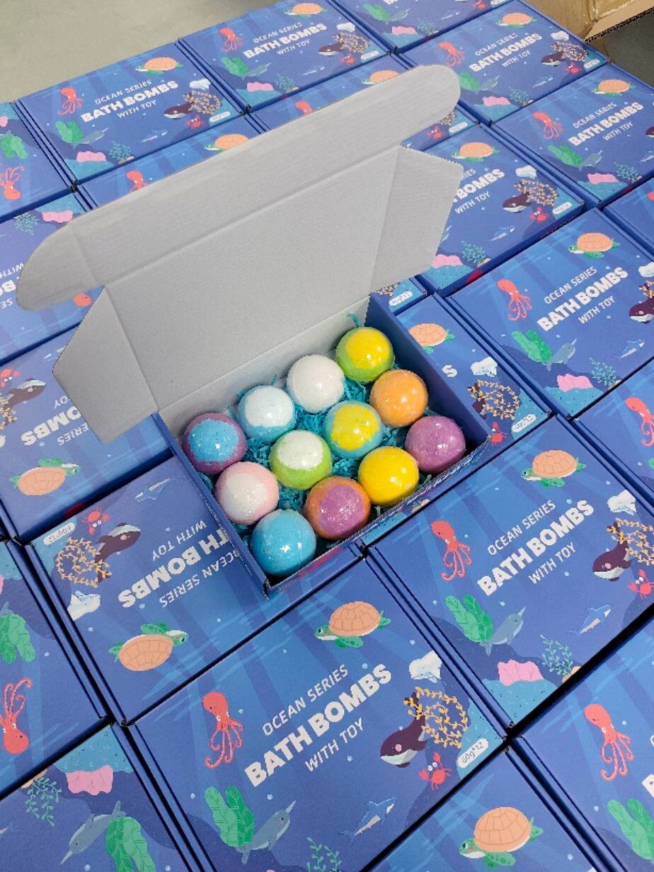 Kids Surprise Bath Bombs with Hidden Toys | Ocean Series Rainbow Fizzing Bath Balls (12-Pack)