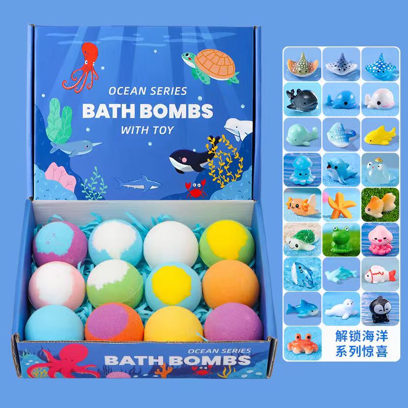 Kids Surprise Bath Bombs with Hidden Toys | Ocean Series Rainbow Fizzing Bath Balls (12-Pack)