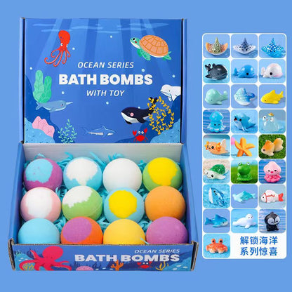 Kids Surprise Bath Bombs with Hidden Toys | Ocean Series Rainbow Fizzing Bath Balls (12-Pack)