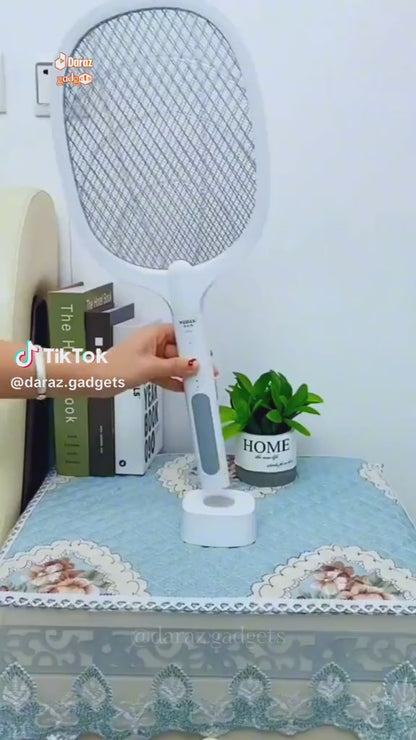 HOUMT 2 in 1 Dual Modes Electric Bug Zapper Racket, Fly Killer Mosquito Killer with Purple Light for Home Fly Swatter Fly Zapper for Bedroom Kitchen Office Mosquito Swatter for Backyard Patio Camping