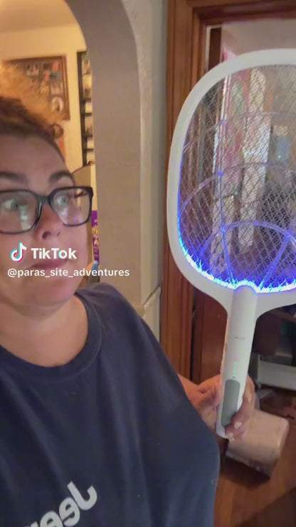 HOUMT 2 in 1 Dual Modes Electric Bug Zapper Racket, Fly Killer Mosquito Killer with Purple Light for Home Fly Swatter Fly Zapper for Bedroom Kitchen Office Mosquito Swatter for Backyard Patio Camping