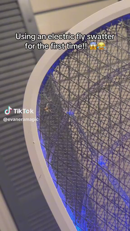HOUMT 2 in 1 Dual Modes Electric Bug Zapper Racket, Fly Killer Mosquito Killer with Purple Light for Home Fly Swatter Fly Zapper for Bedroom Kitchen Office Mosquito Swatter for Backyard Patio Camping
