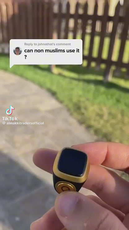 iQIBLA Smart Tasbih Zikr Ring- Muslim Prayer- Prayer timing reminder- OLED display- Tasbih Counter- Smart Ring- Wearable Technology- Waterproof Black 22mm- E0120BK- 20mm- USB
